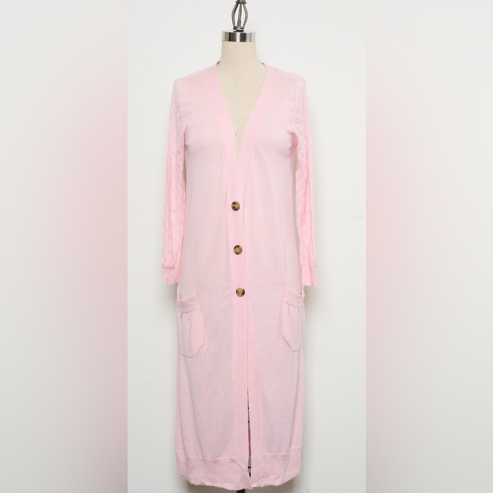 Deep V-neck Long-sleeve Long Cardigan 100% Cashmere [NEW]